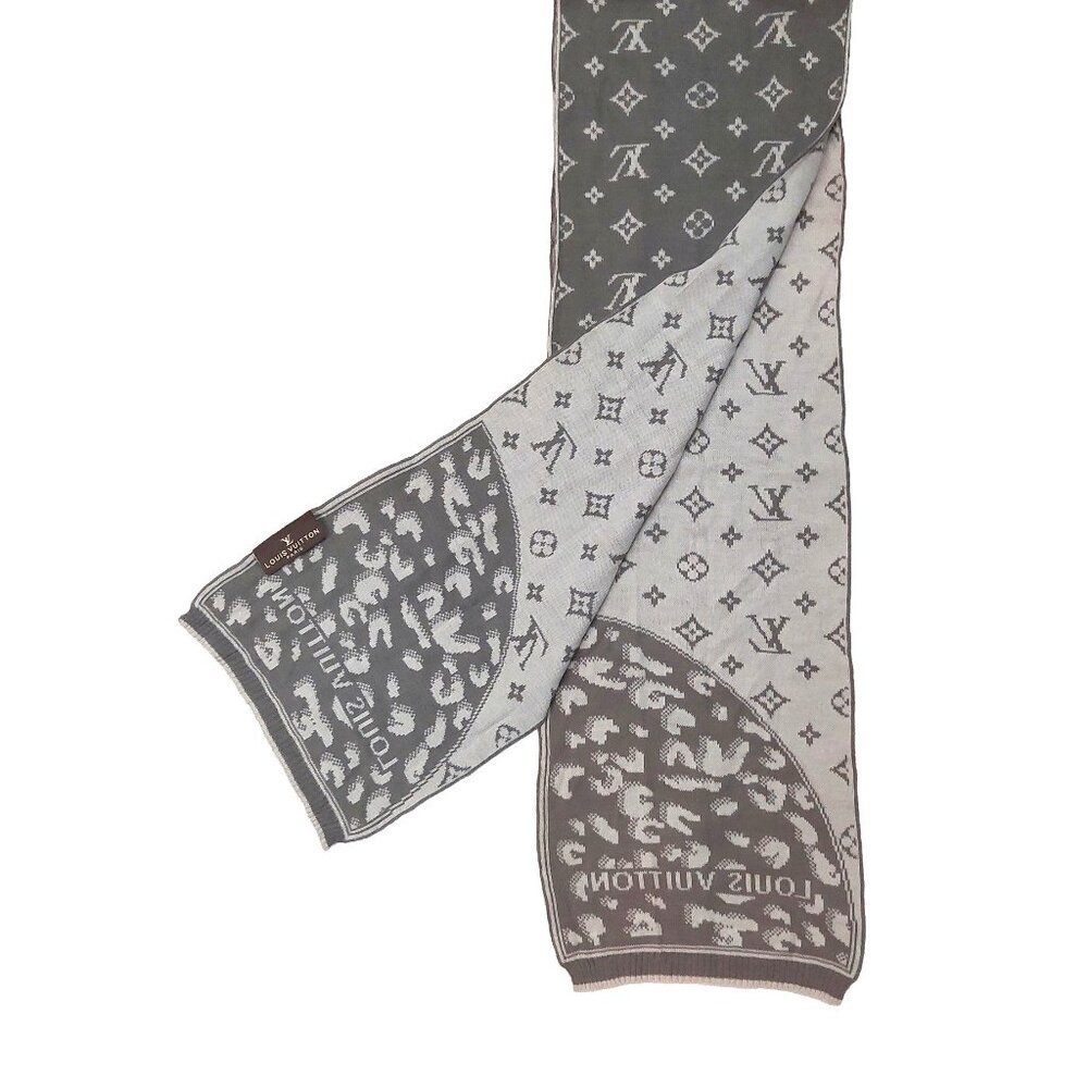 VUITTON LV Vintage Woven Print Medium Gray on Gray Scarf Scarves - Picture 7 of 10